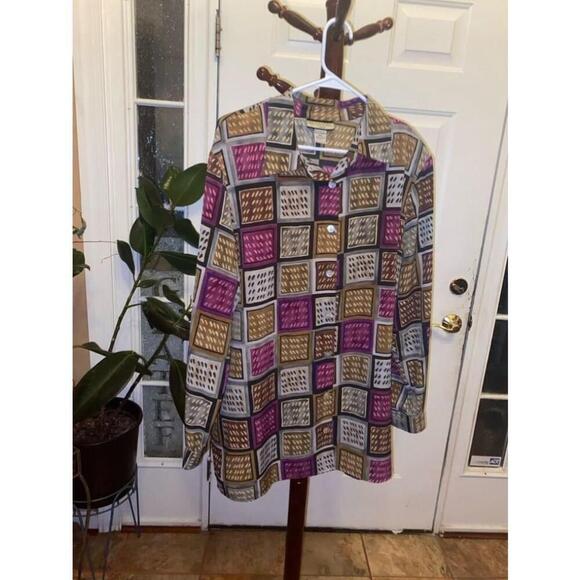 Women's Notations Blouse Size 16W Brown Purple Geometric - Picture 1 of 6